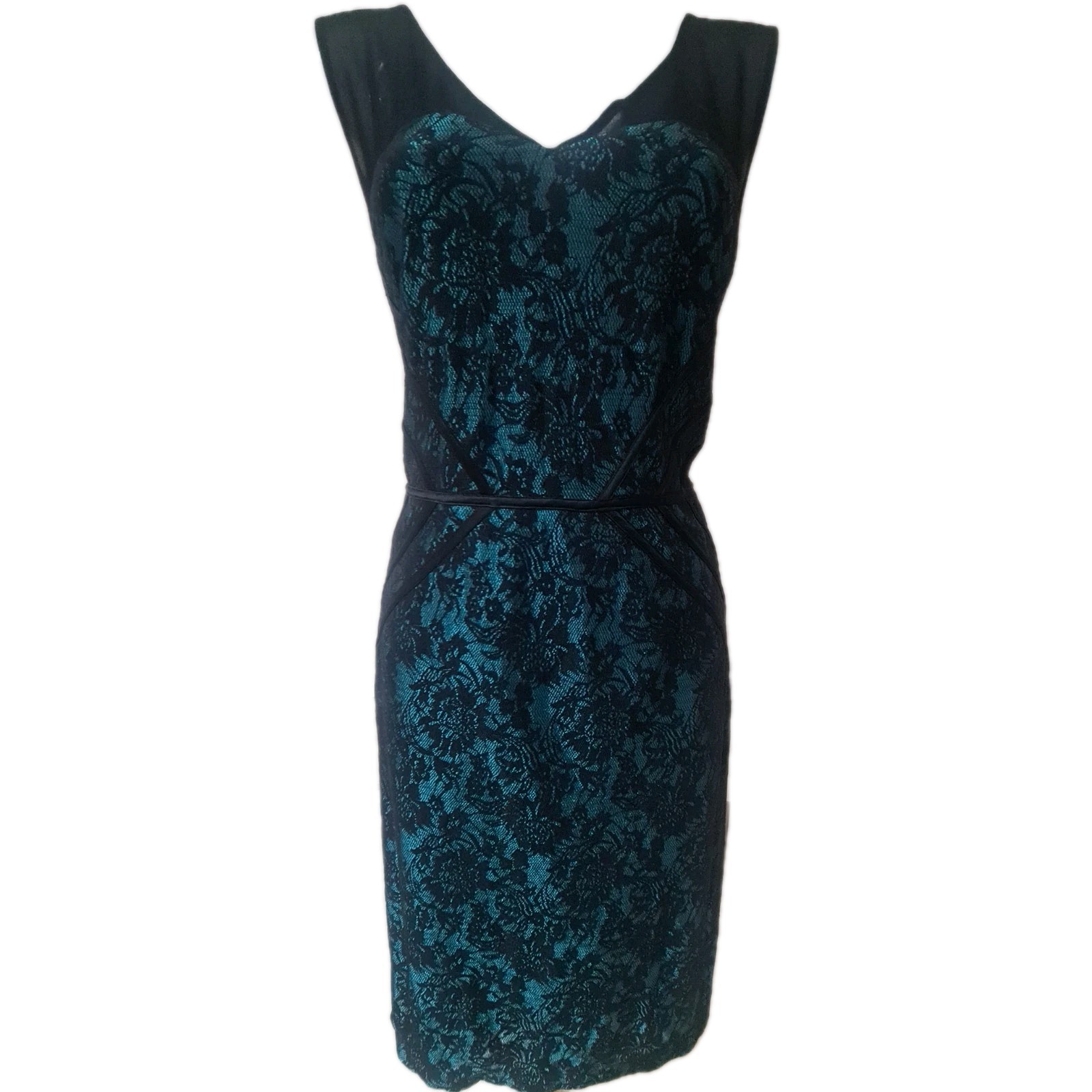 Alexon Blue dress with black Floral overlay size 12. Excellent condition