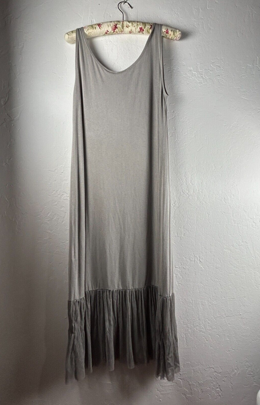 Gershon Bram Womens Scoop Neck Tulle Hem Midi Tank Dress Large Gray Stretch New