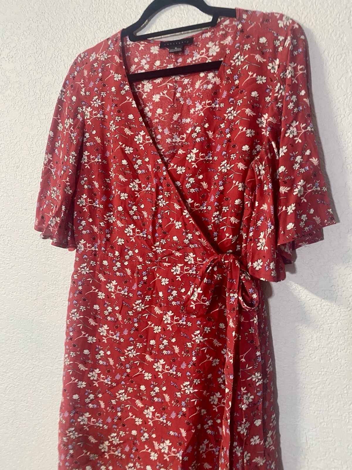 Sanctuary Women’s Floral Spring Red Cottagecore Faux Wrap Dress Size Medium