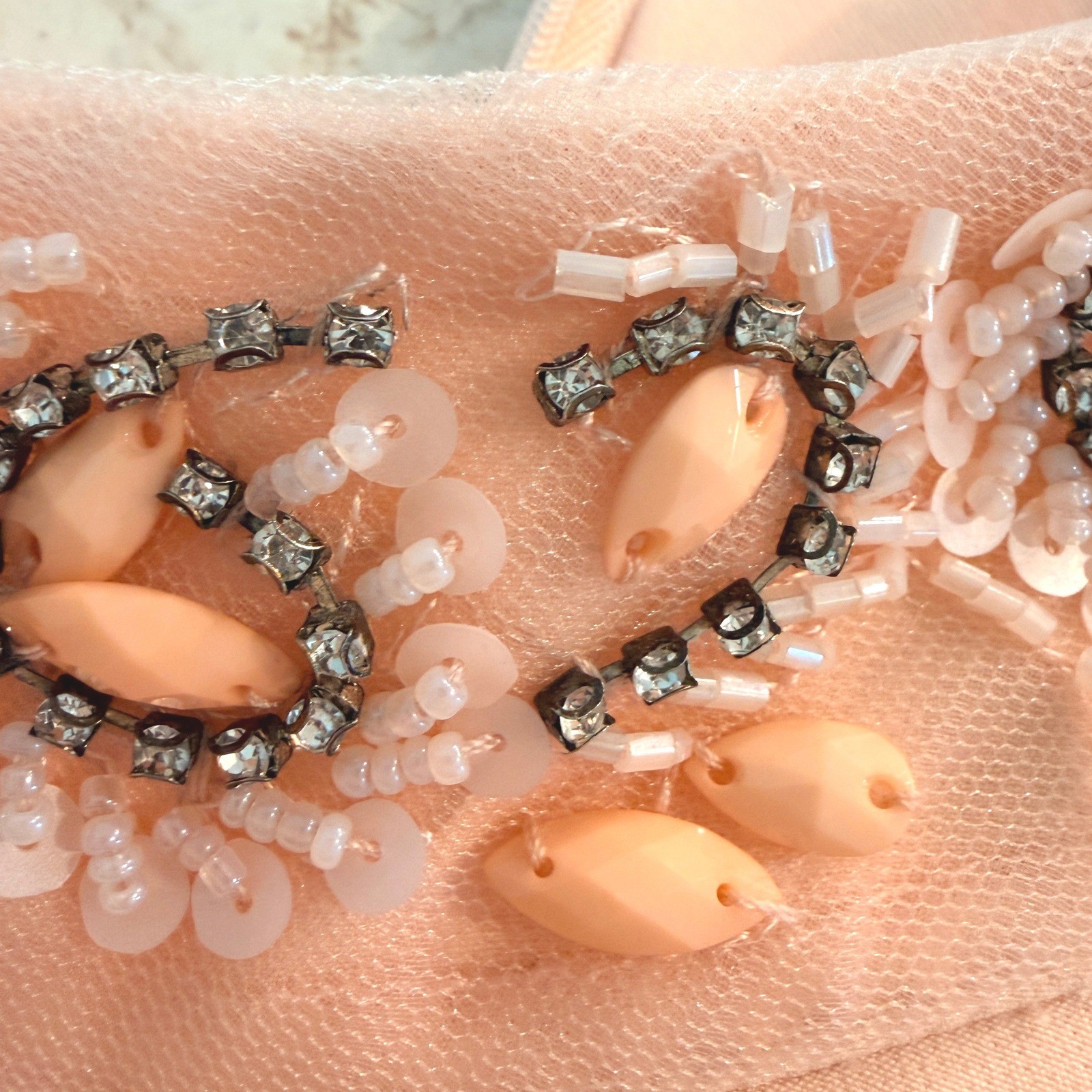Peach Beaded Halter Ruffle Mermaid Hem Cocktail Dress Women Size M