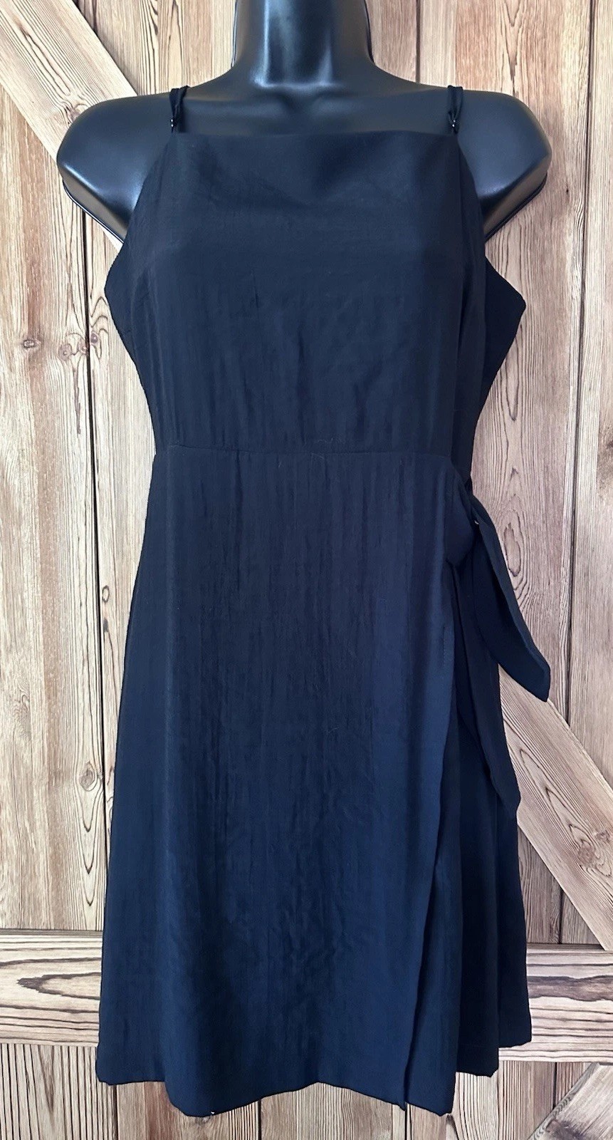 NINE WEST Black Spaghetti Strap Side-Tie Faux Wrap Mini Dress Size Small