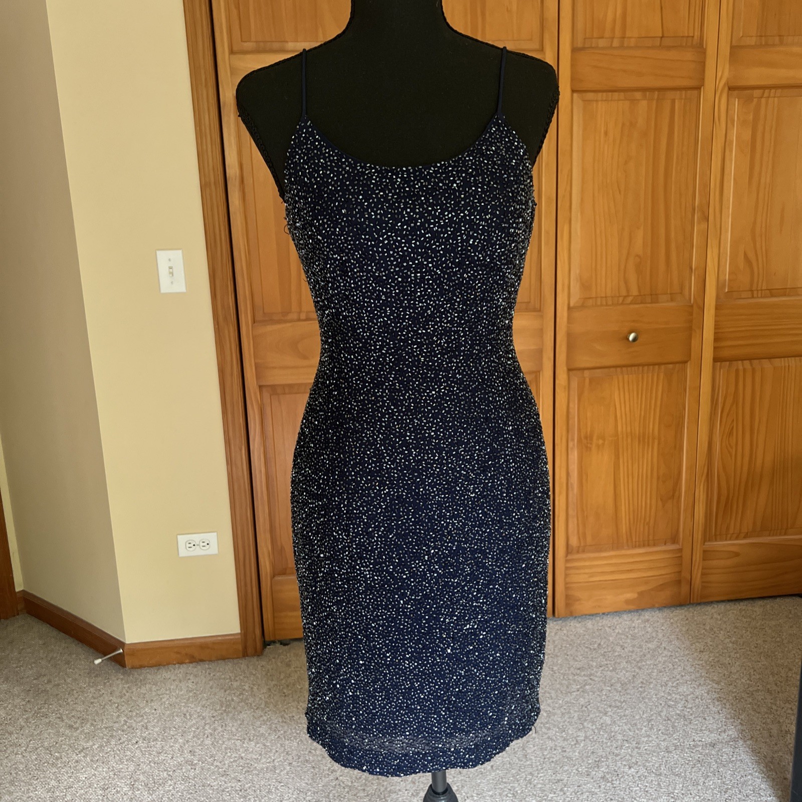 Marina B Navy Blue Beaded Short Dress