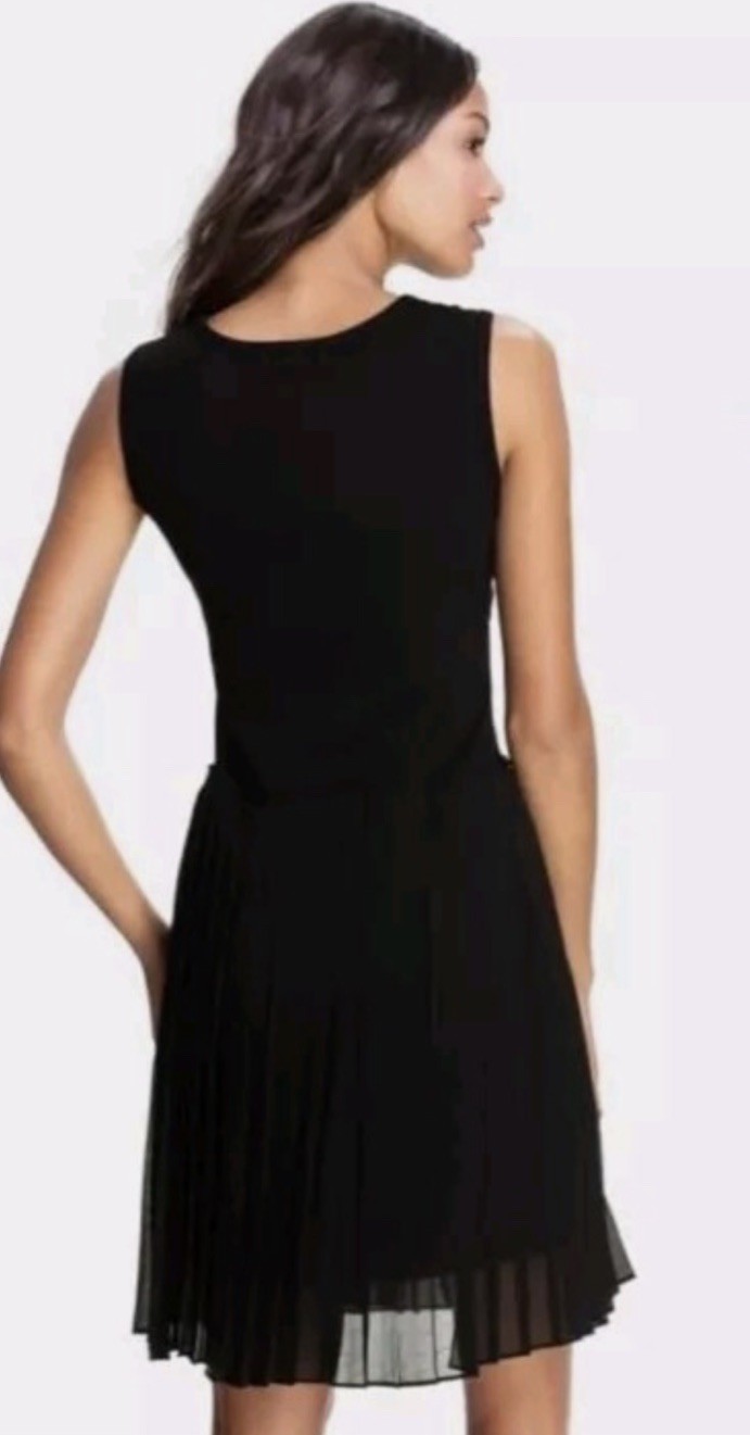 NWT BCBG MAXAZRIA SIZE S Cleo Mixed Media Faux Leather & Pleated Skirt Dress