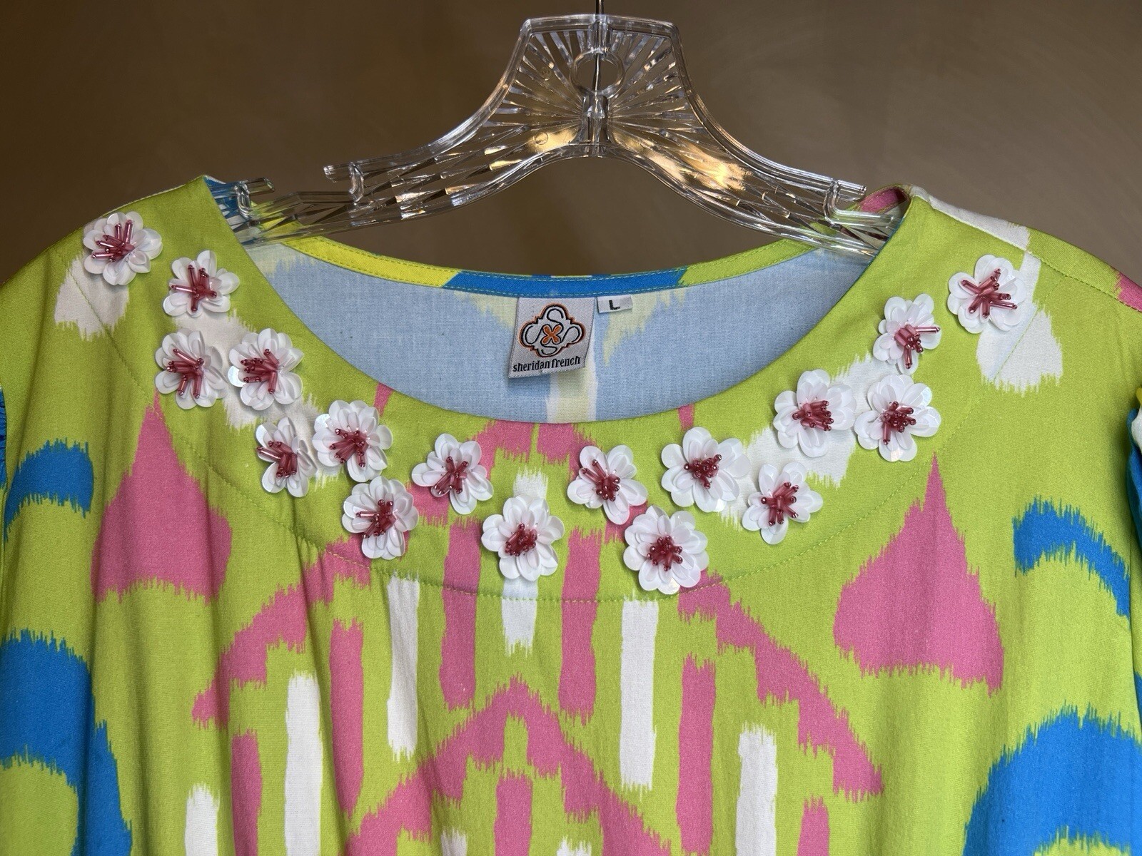 Sheridan French Women pullover Resin floral detail Colorful Arcadia Dress|SZ:L
