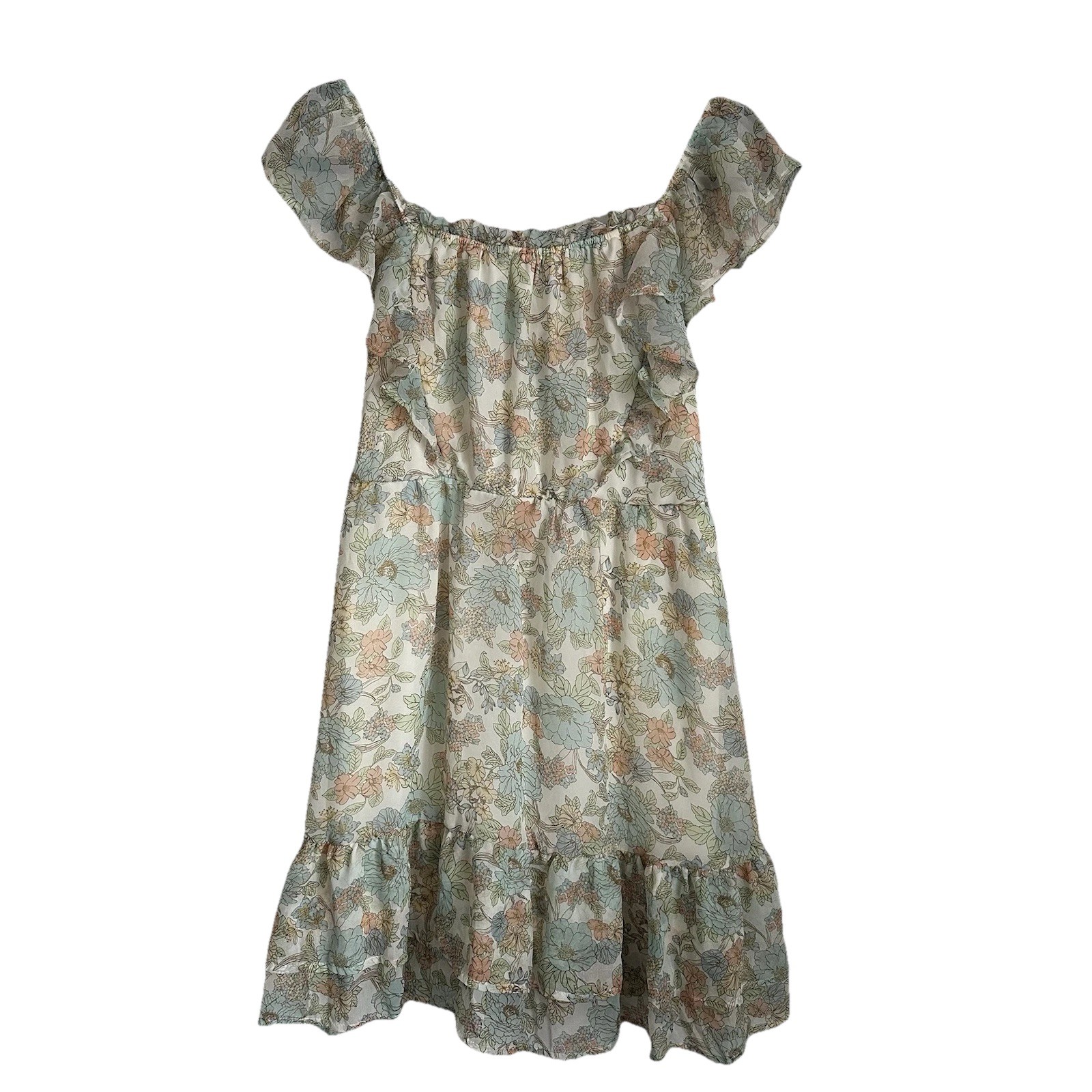 Perch by Blu Pepper Womens 1XL Floral Tiered Ruffle Mini Dress Sheer Cottagecore