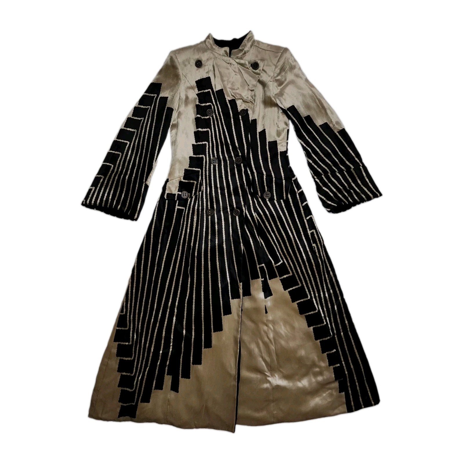 Giorgio Armani Black Label Geometric Velvet Avant-Garde Maxi Trench Dress Coat