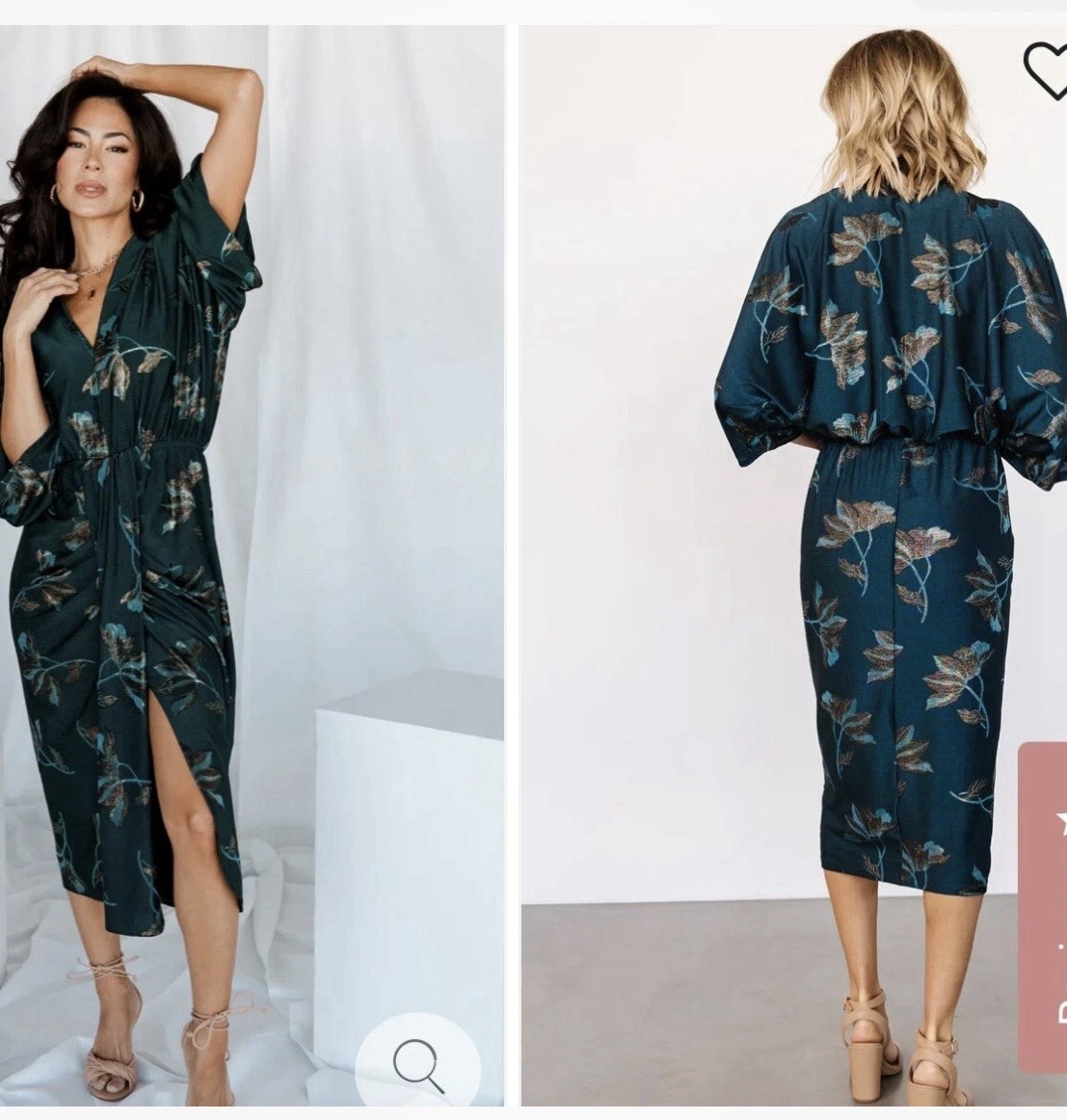 NWT Baltic Børn Shaneen Ruched Jade Midi Dress Size M Teal Gold V Neck Dolman