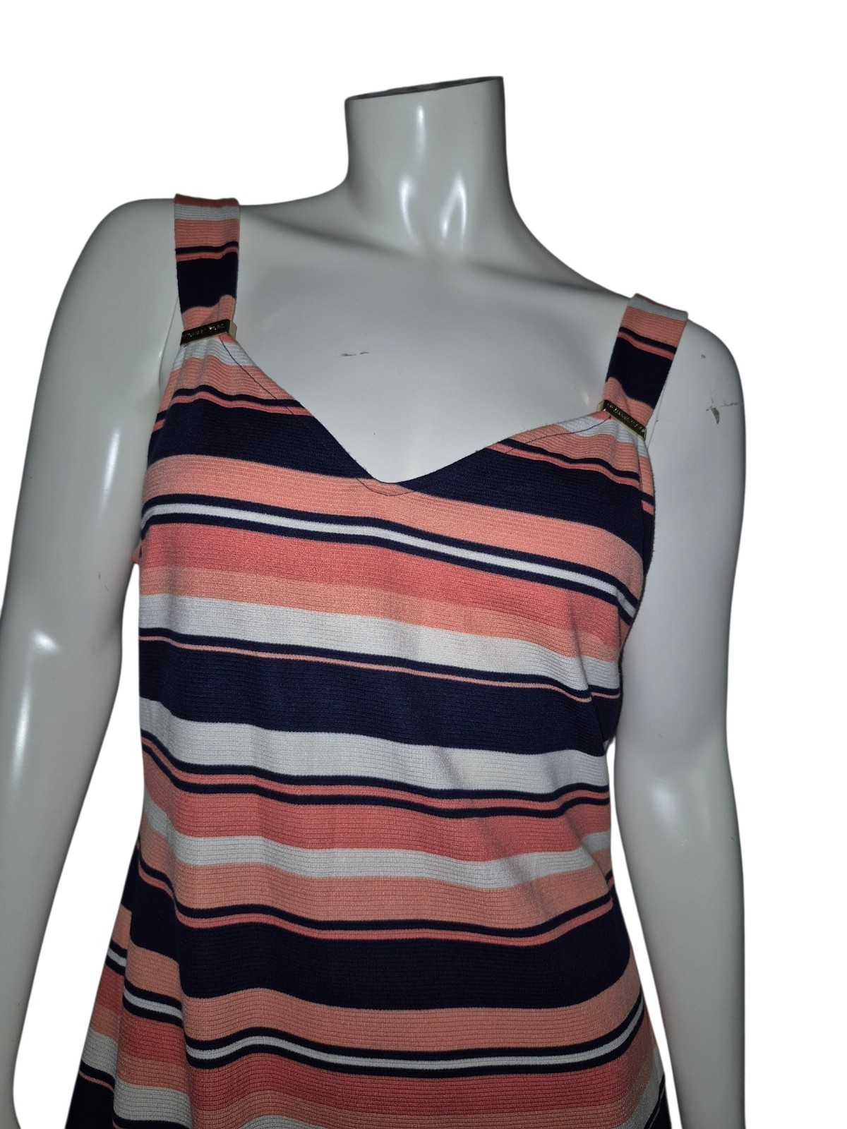 Michael Kors Coral Navy Cream Striped Maxi Tank Dress Size Medium New With Tags