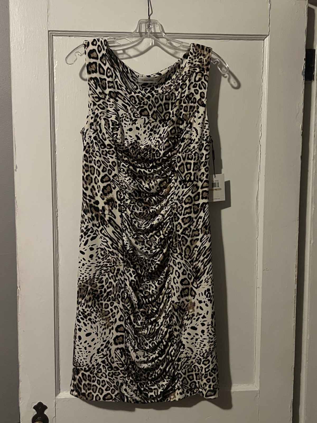 NWT Calvin Klein Ruched Leopard Print Sleeveless Dress Sz 12 All Season Cocktail