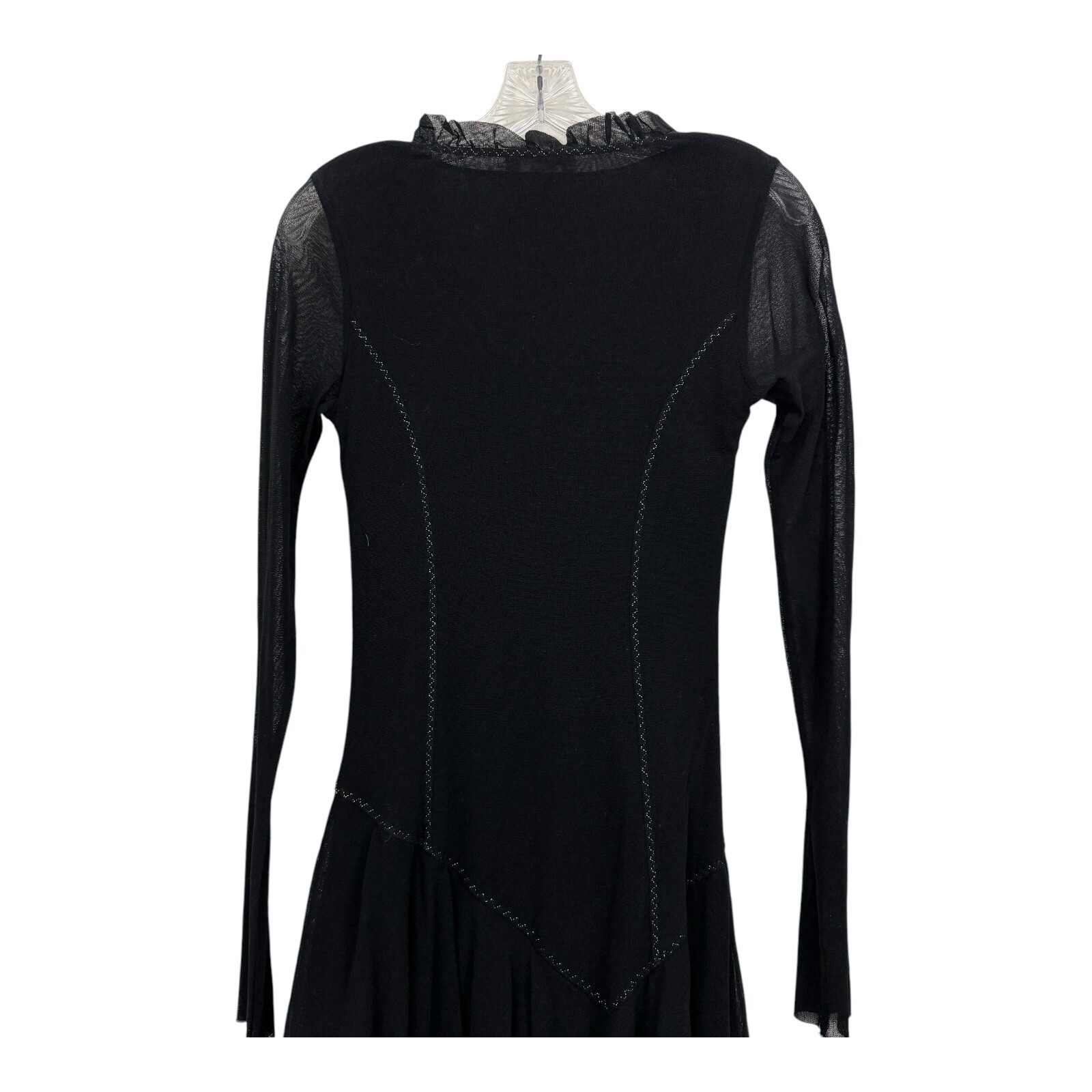 FUZZI Whimsigoth Tiered Dress Sz M Italy Black Mesh Fit Flare Layered Witchy