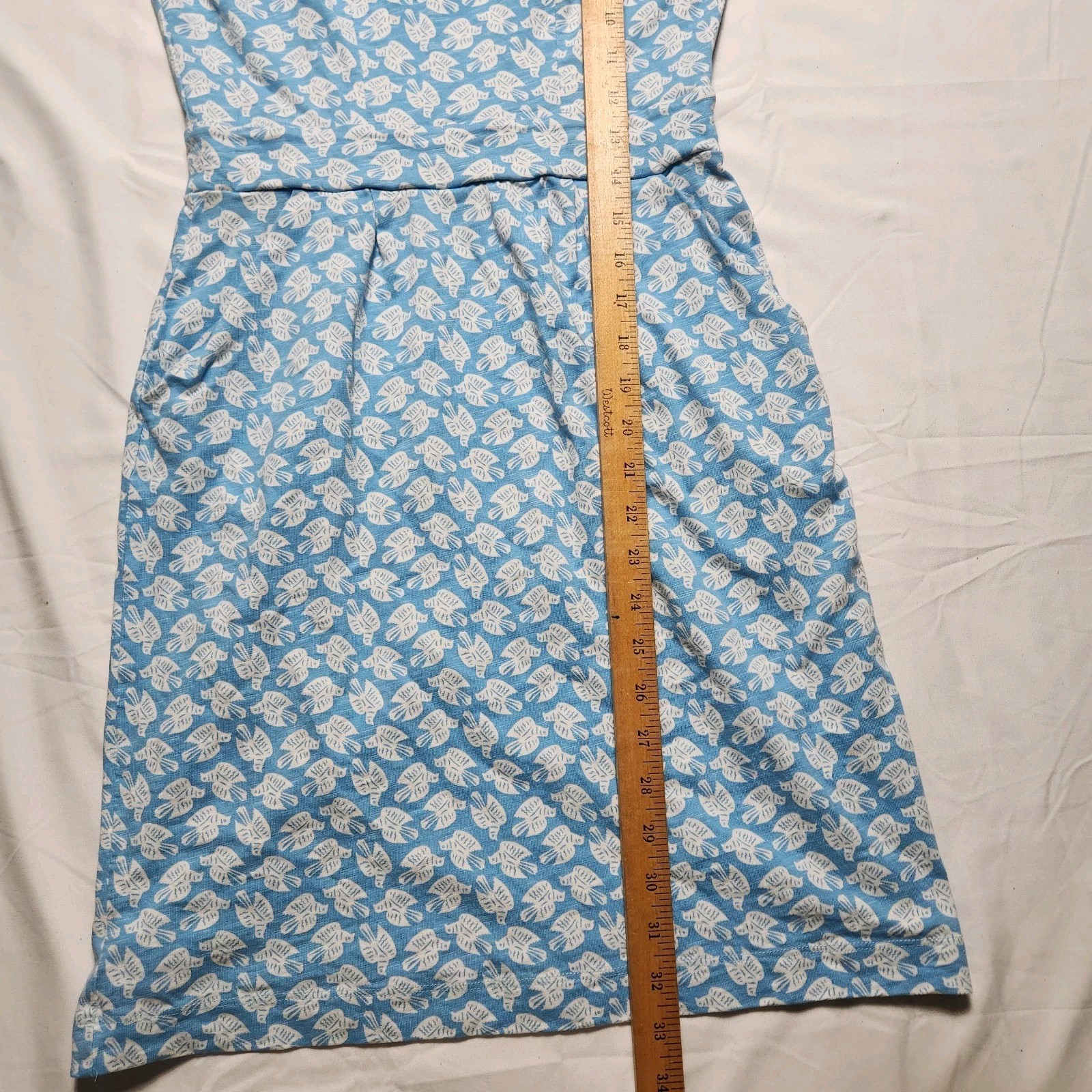 Boden Womens 2P Florrie Dove Bird Print Jersey Dress Stretch Pockets Blue White