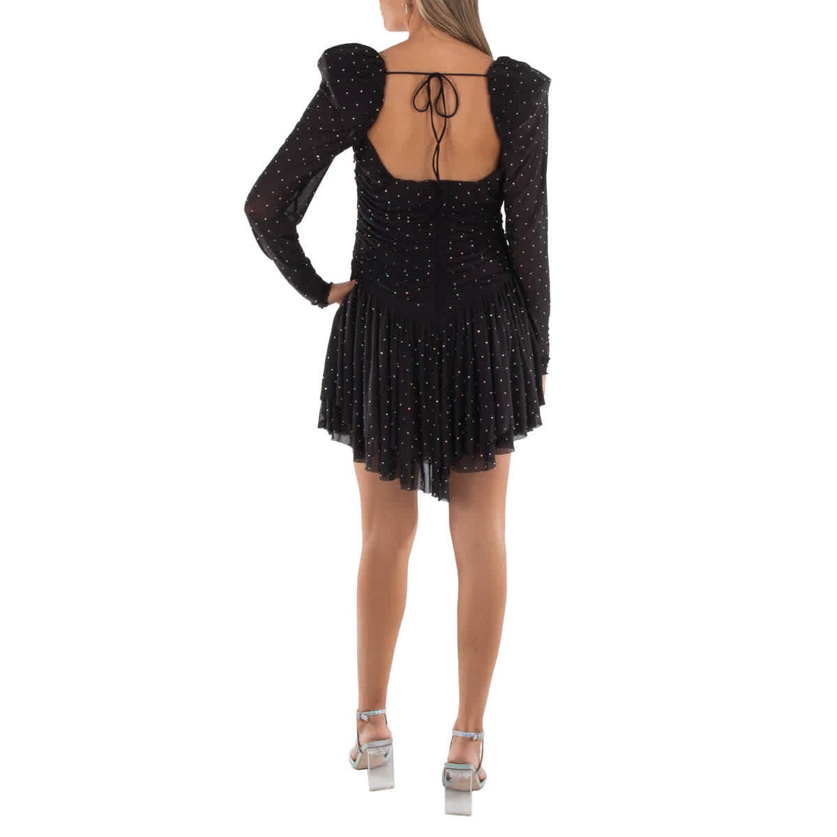 Rotate Rhinestone-Embellished Ruffle Mesh Mini Dress