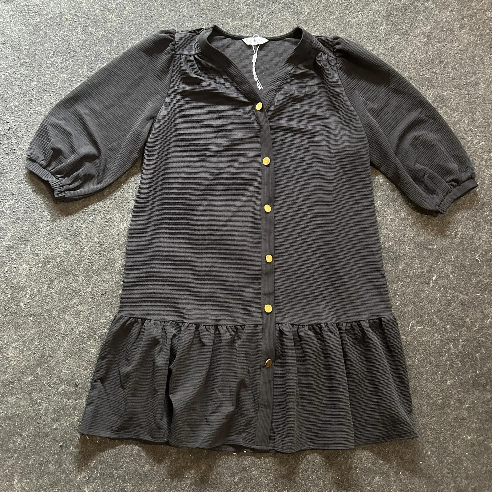Estelle Shirt Dress Womens 1X Black Knit 3/4 Sleeve Button Front Drop Waist