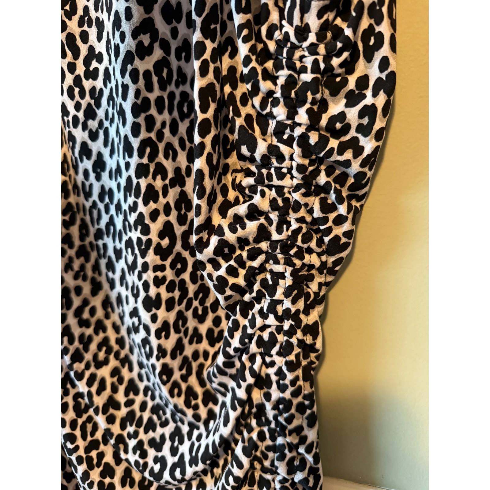 Michael Michael Kors Leopard Animal Print Ruched Sheath Dress Aluminum Large