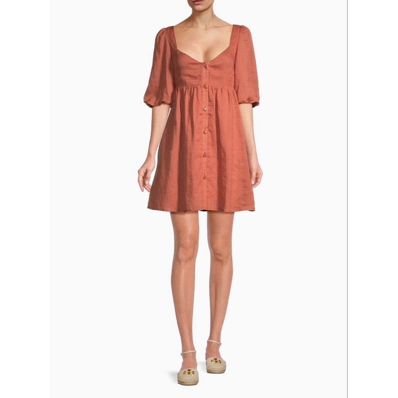 Sancia The Amalia Dress In Watermelon Large Puff Sleeve Button Front $249