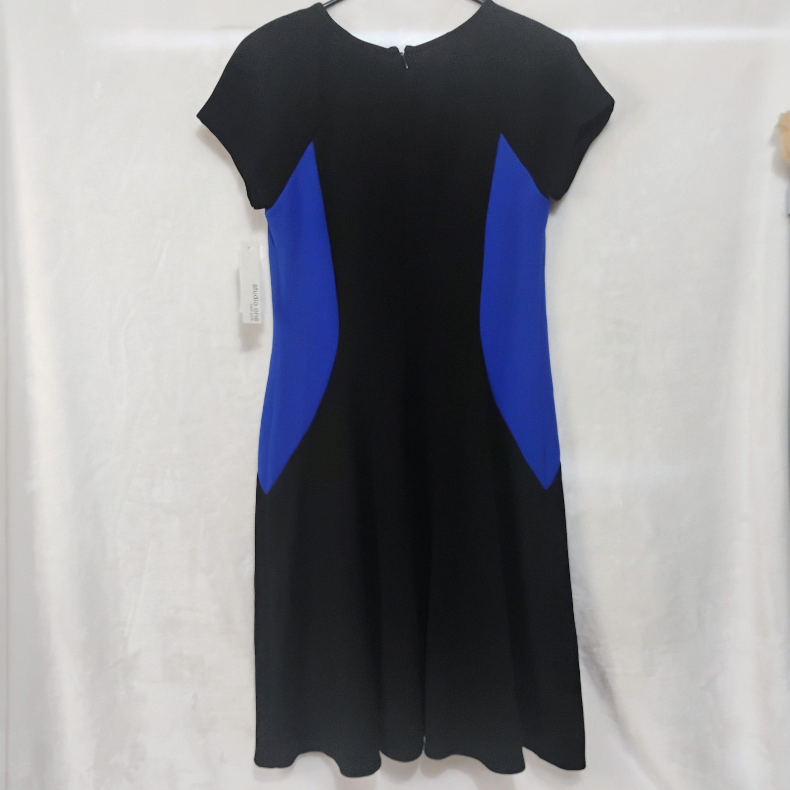 Studio One New York Colorblock Sheath Dress Blue Black Ivory Sz 8 READ S