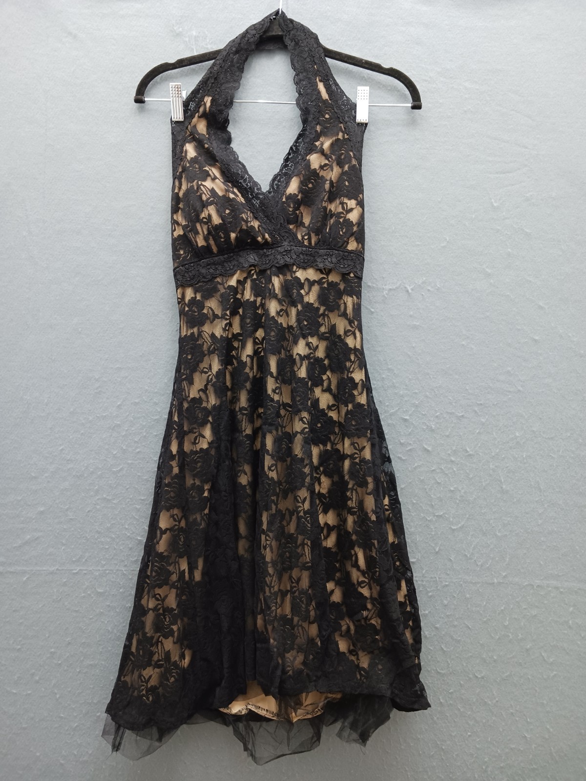 H&M Women Unknown Dress Black Lace Halter V-Neck Stretch Lined Party Casual
