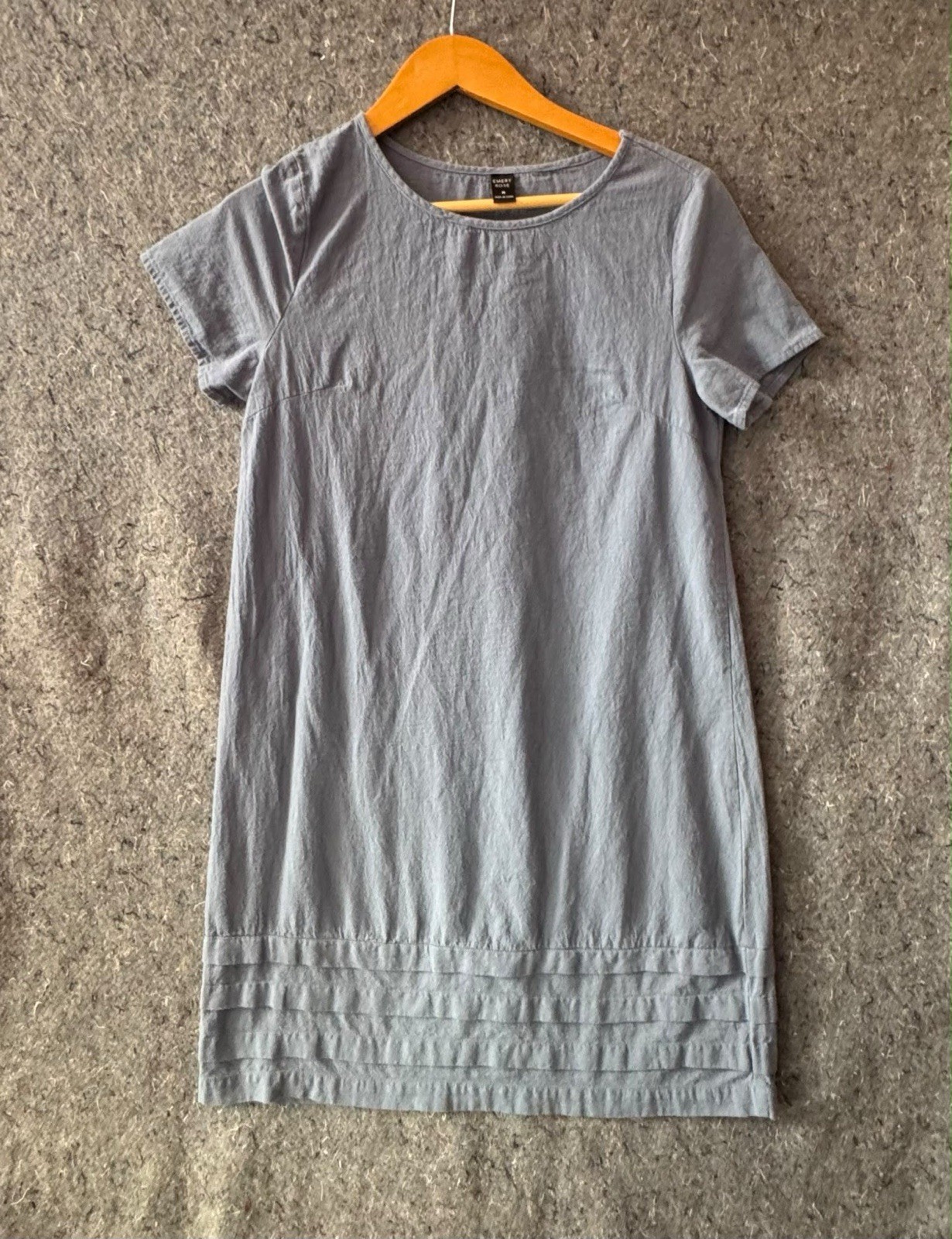 Emery Rose Dress M Gray Blue Cotton Gauze Tiered Pleated Hem Mini Tunic Dress