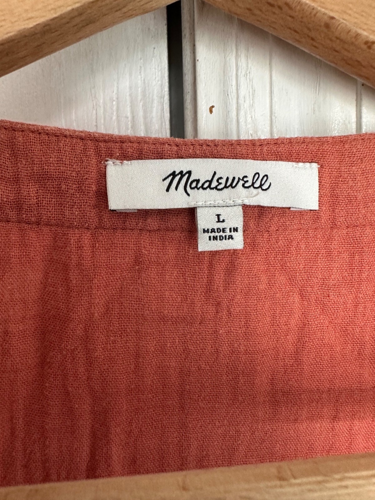 Madewell LG Orange Lightspun Cuff-Sleeve Button-Front Tiered Gauzy Mini Dress