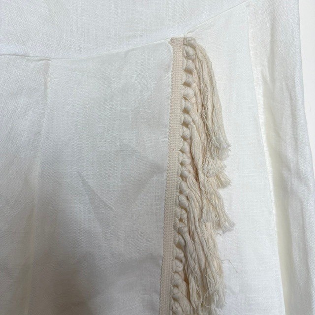 NWT Zara ZW Collection White 100% Linen Fringe Midi Dress Asymmetrical | Size XS