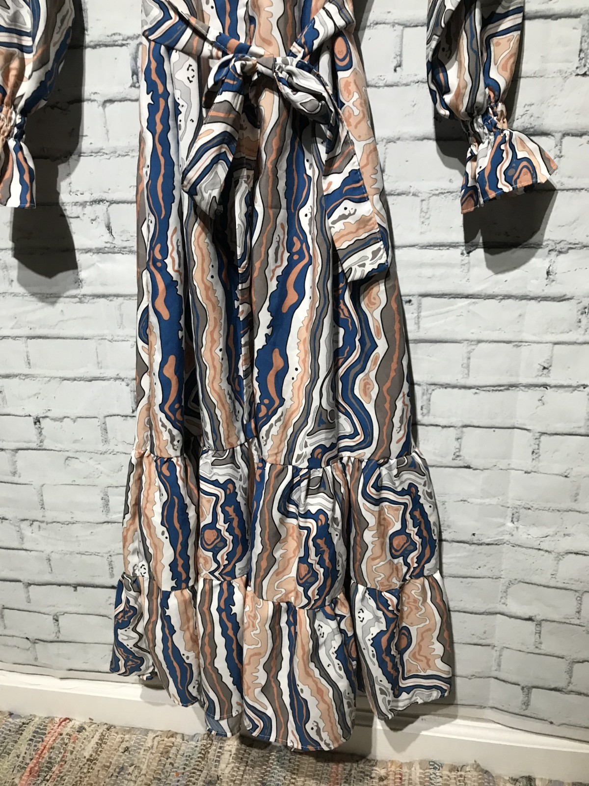 Petty Dress, L, Long Sleeve Thin Stain Abstract Print Zip/Belted/Pocket Dress