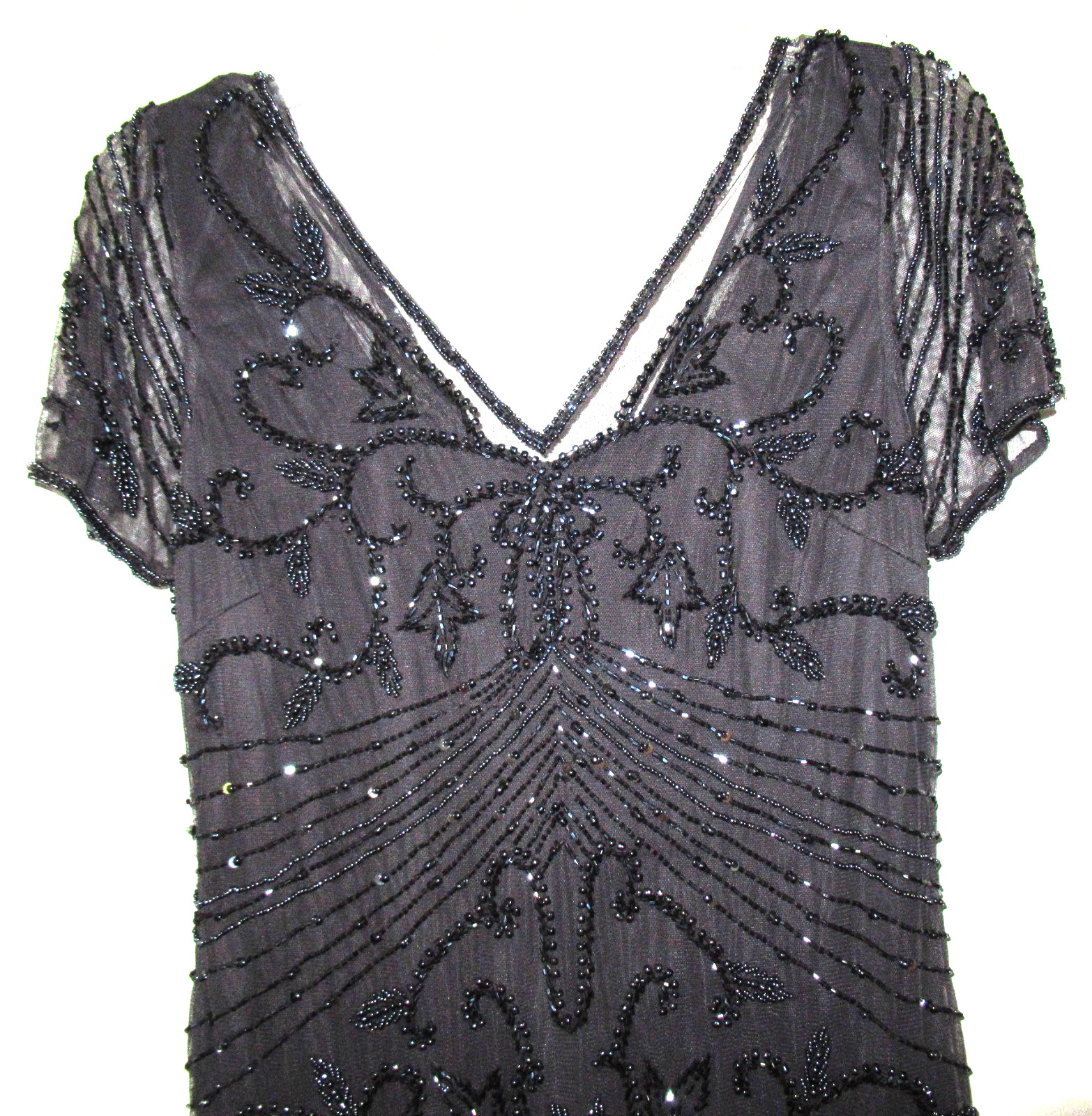 $268 Retail: Pisarro Nights Beaded Column Dress in Gray – 10 – Lovely for MOB