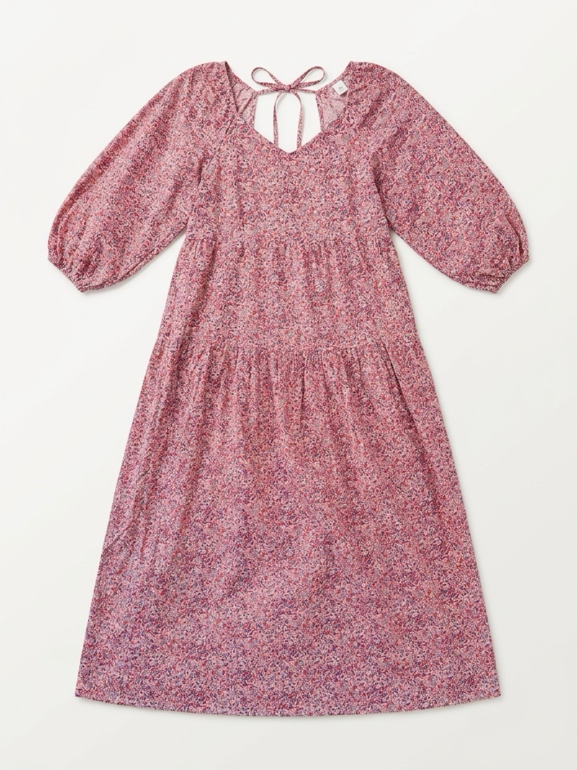 Universal Thread Peasant Midi Dress L Pink Floral Tie Back 100% Cotton Prairie