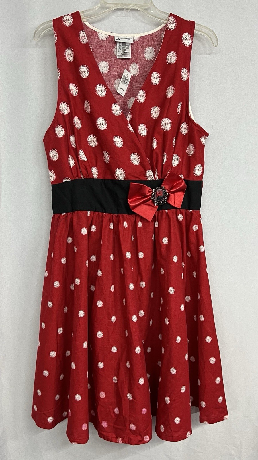 New Disney Boutique Minnie Mouse Dress Red White Polka Dots L Flaws (see pics)