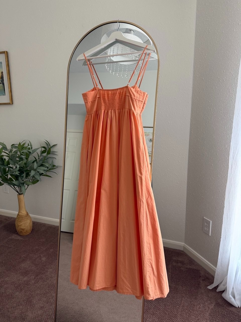 Stitchdrop Coral Orange Lace Up Smocked Maxi Dress Women’s S Cottagecore