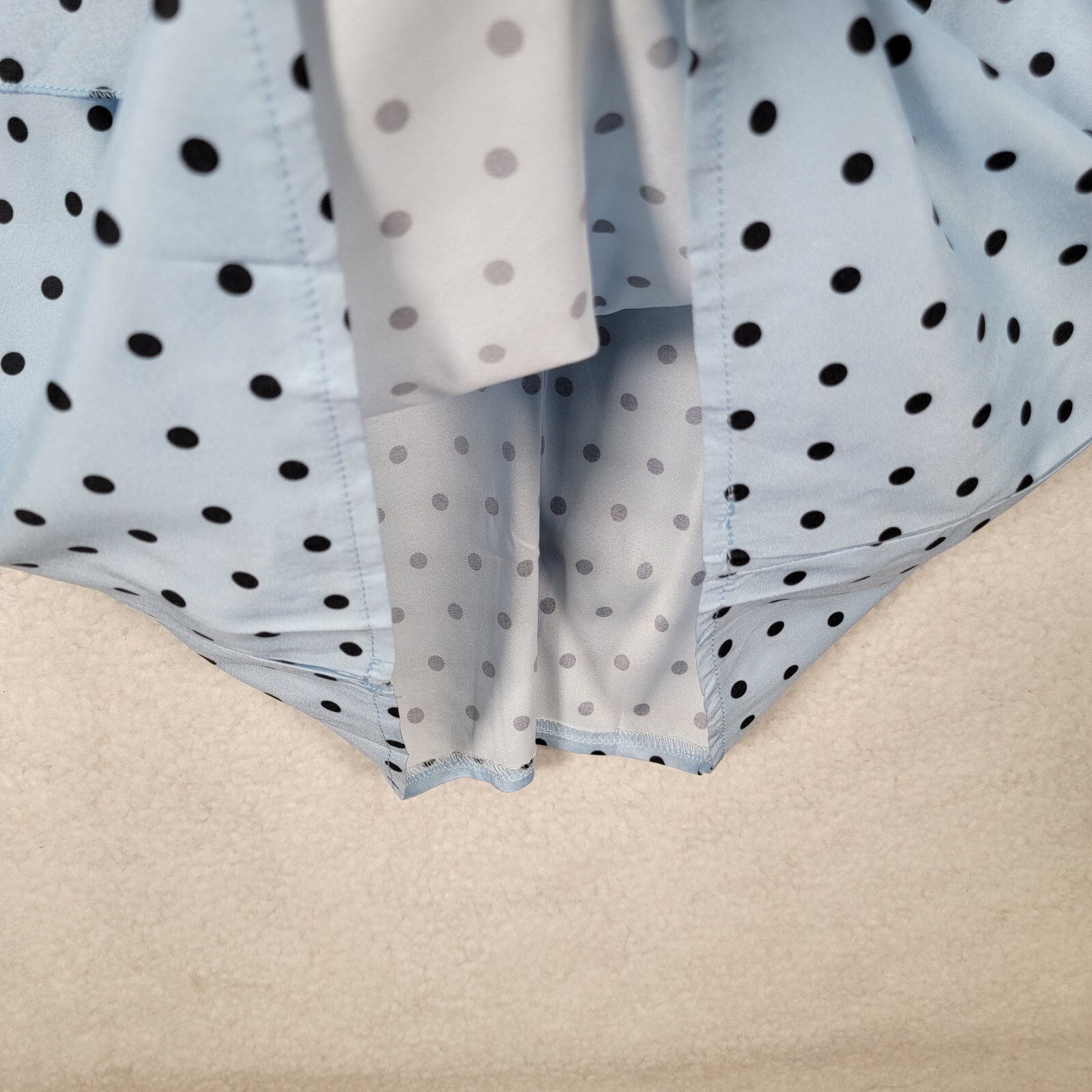 Sky Blue Polka Dot Stretch Pleated Mock Wrap Sheath Elegant Women Dress Size S
