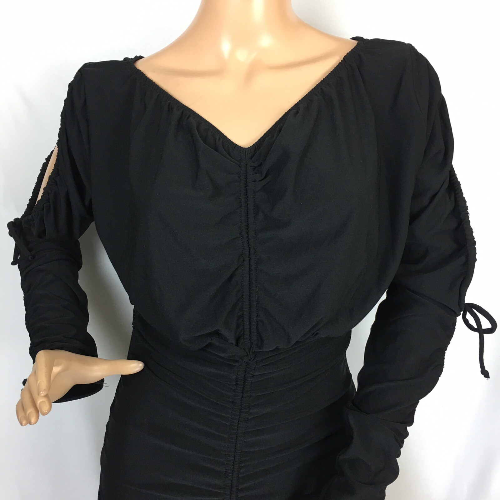 Claudio Milano Women’s Jersey Stretch Ruched Black Dress Retail $150
