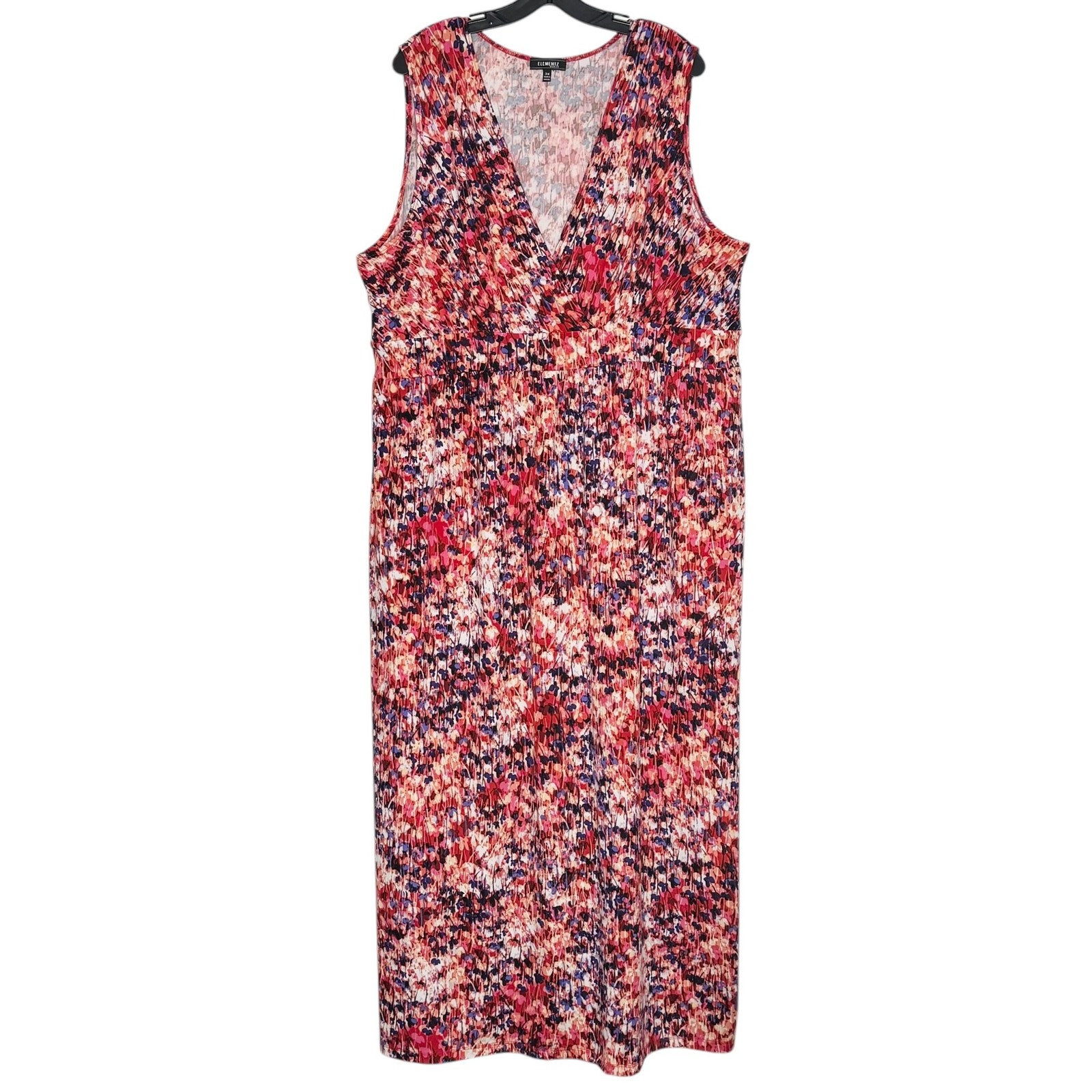 Elementz Dress Boho Retro Eclectic Summer Abstract Bold Maxi Floral Red Blue 3X