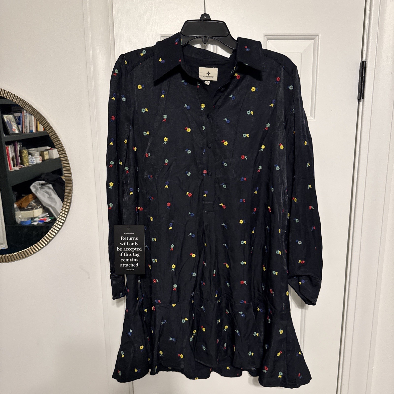 Tuckernuck Callahan Embroidered Shirt Dress Floral Collar Size S