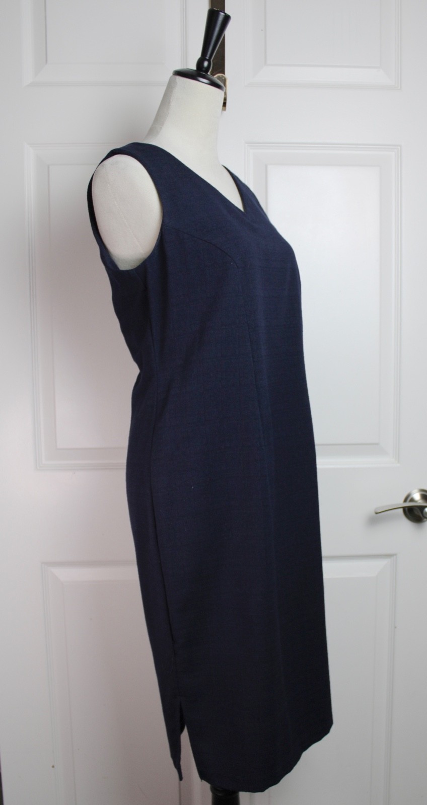 VTG Alfred Dunner Navy Blue Sleeveless Shift Dress Textured Linen-Like Fabric 8