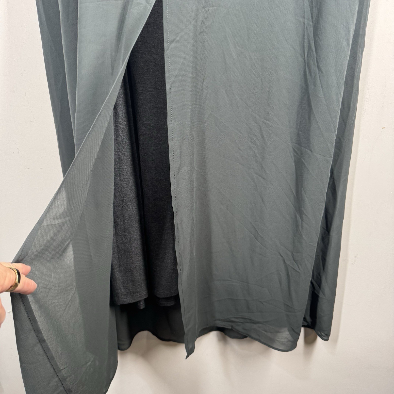 Logo Lori Goldstein Green Gray Layered Chiffon Jersey Stretch Maxi Dress Sz XL