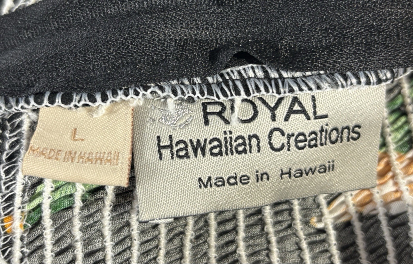 Royal Creations Hawaiian Black Smocked Halter Sundress Size L Floral Hibiscus