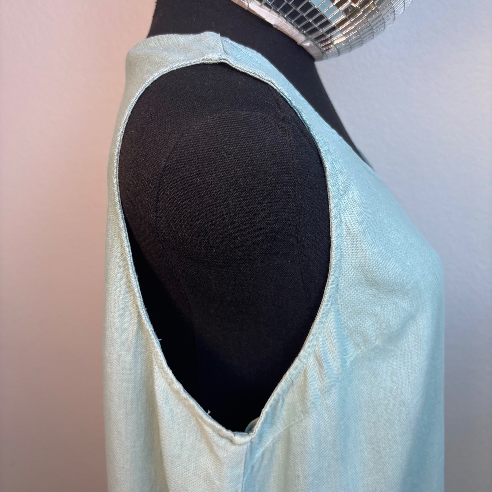 Cotton Connection 100% Linen Sleeveless Shift Dress, Blue Large, Natural Fibers