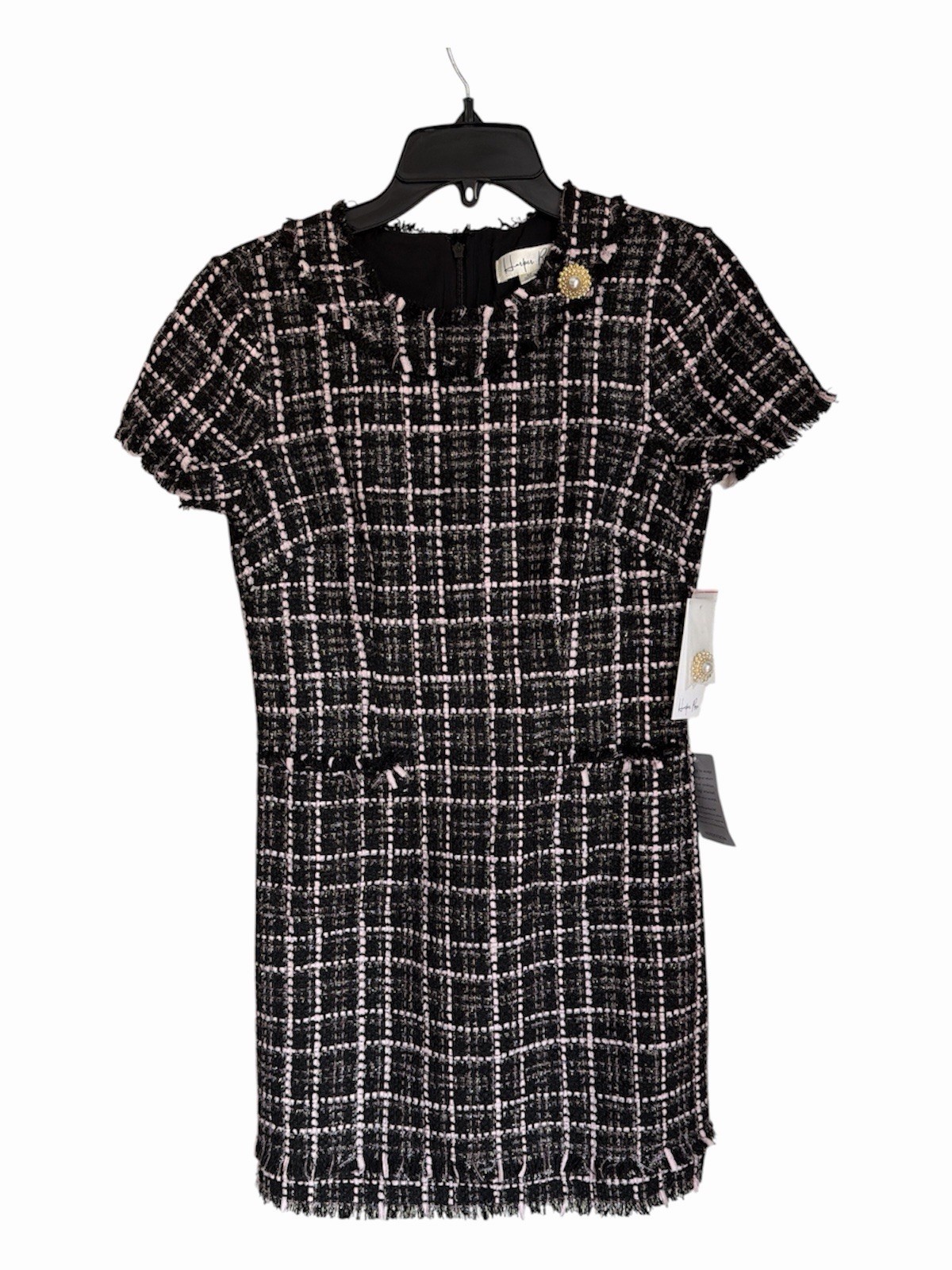 Harper Rose 6P Black Light Pink Plaid Tweed Dress Classic Pockets Lined NWT