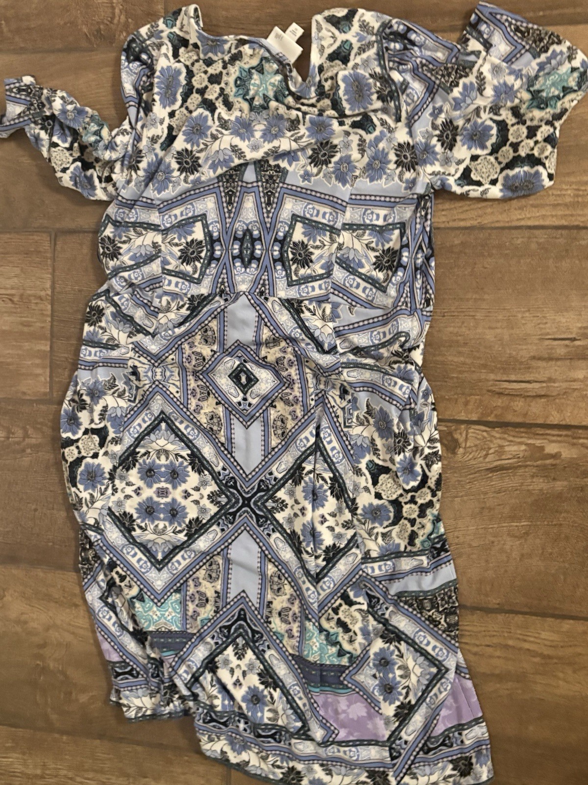 J.Jill Women’s XS Blue/White/Black Floral V-Neck 3/4 Sleeve Knit A-Line
