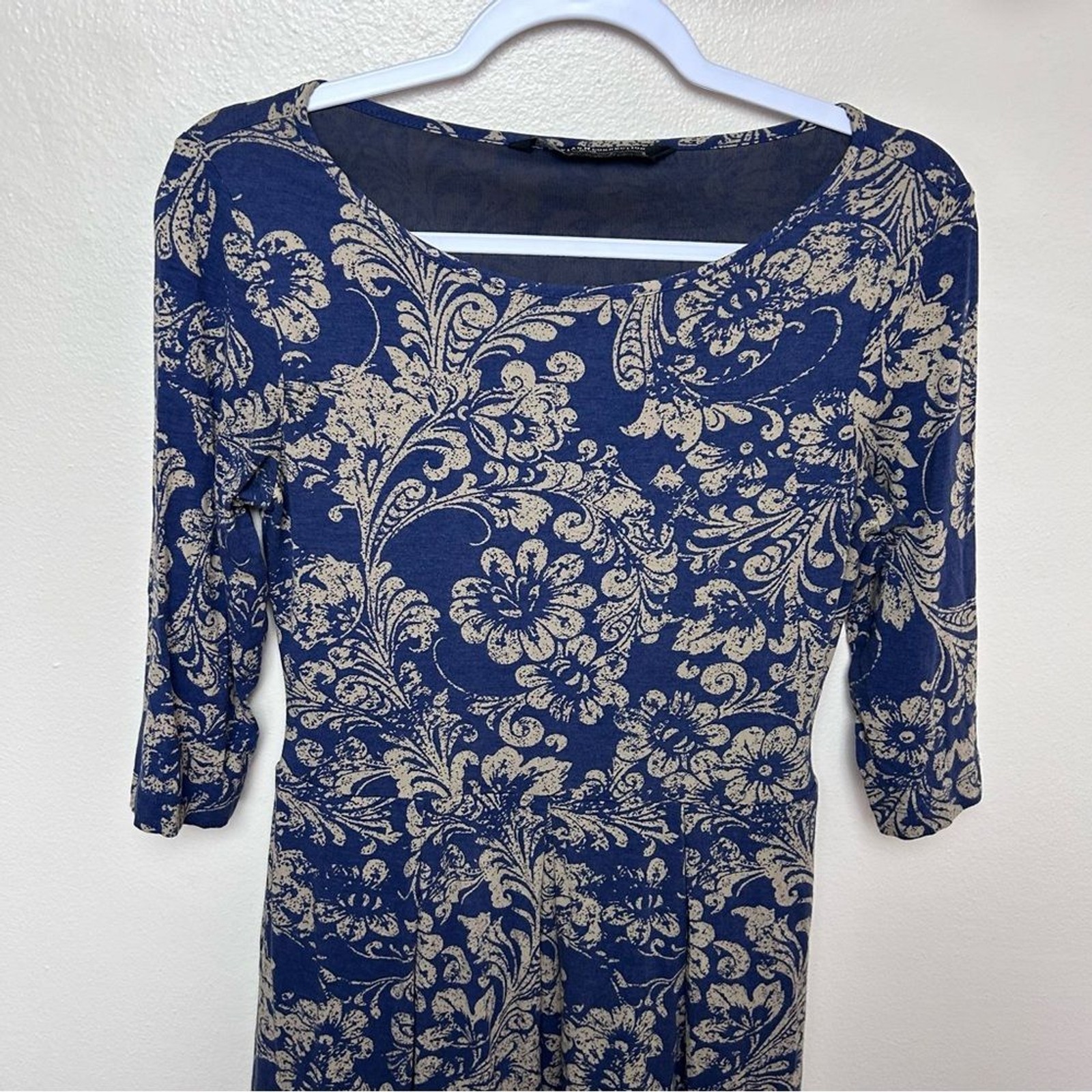 Peruvian Connection Blue Midi Quarter Sleeve Dress
