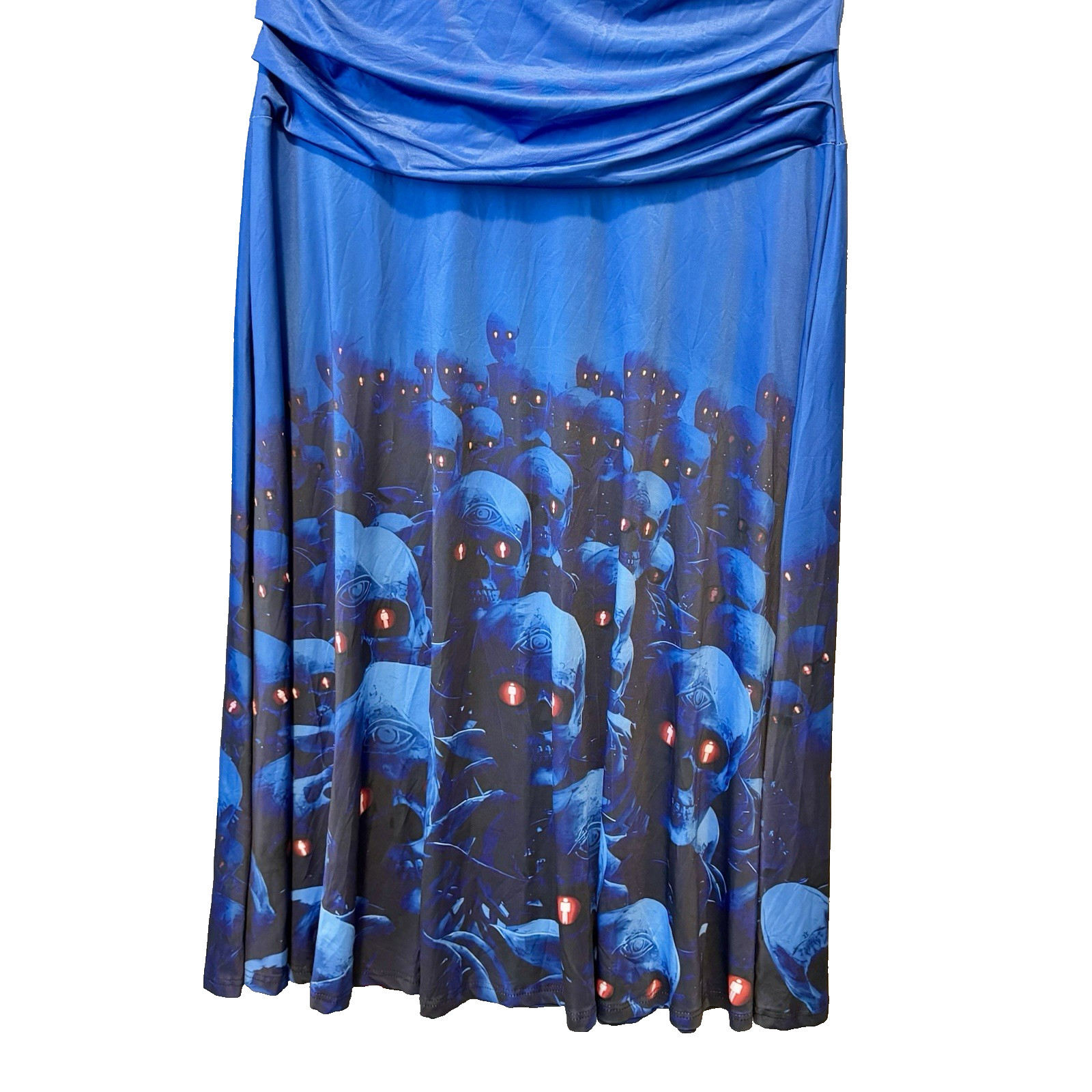 Blue Maxi Skull Print Wrap Front Bodice Dress Short Sleeves Women’s Size XL