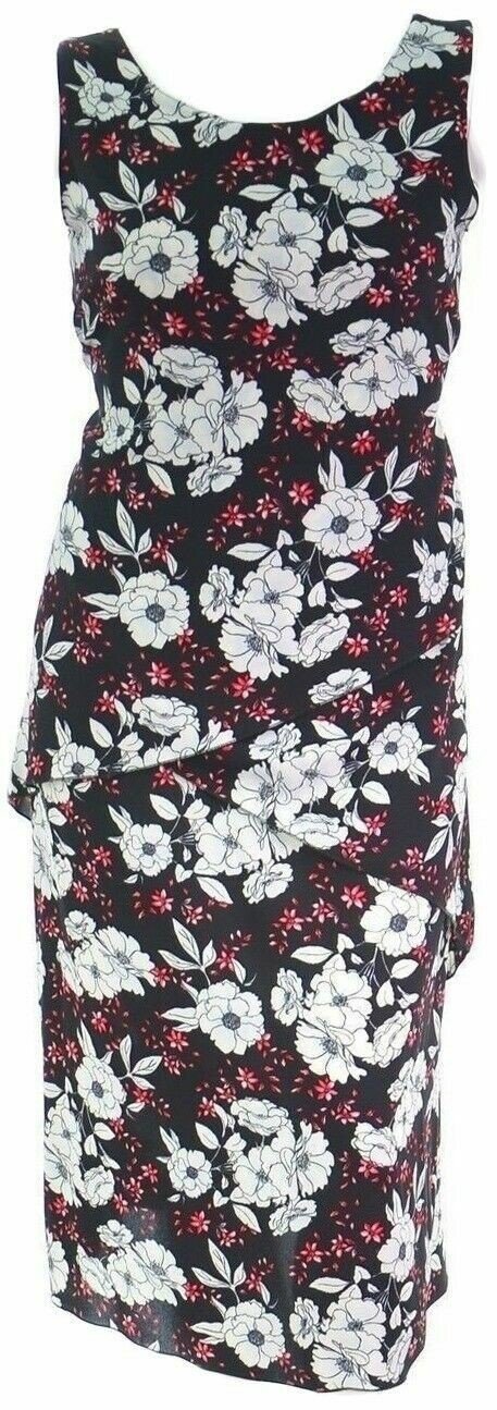 Ladies Dress Black White Red Floral Print 3 Tier Triple Layer Georgette