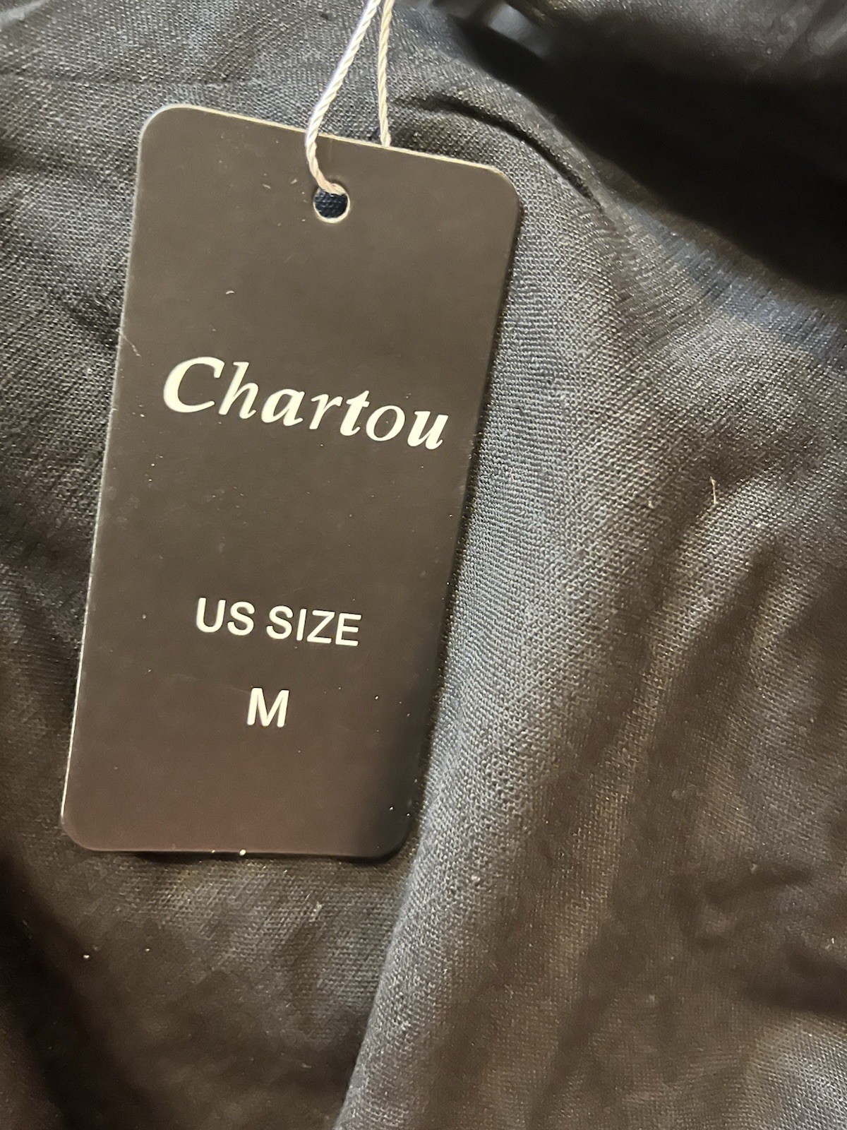 CHARTOU Black Cotton Linen Solid A-Line Mini Dress M Sleeveless V-Neck Zip