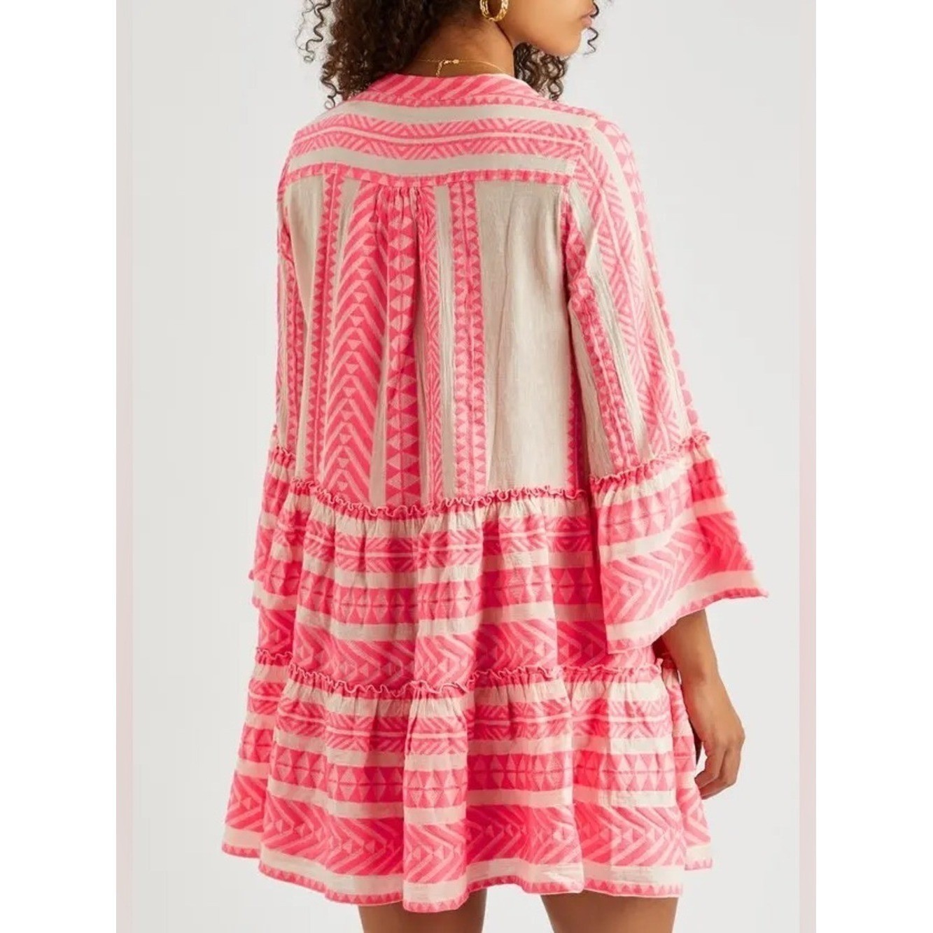 Devotion Twins Ella Embroidered Cotton Mini Dress Small Pink and White