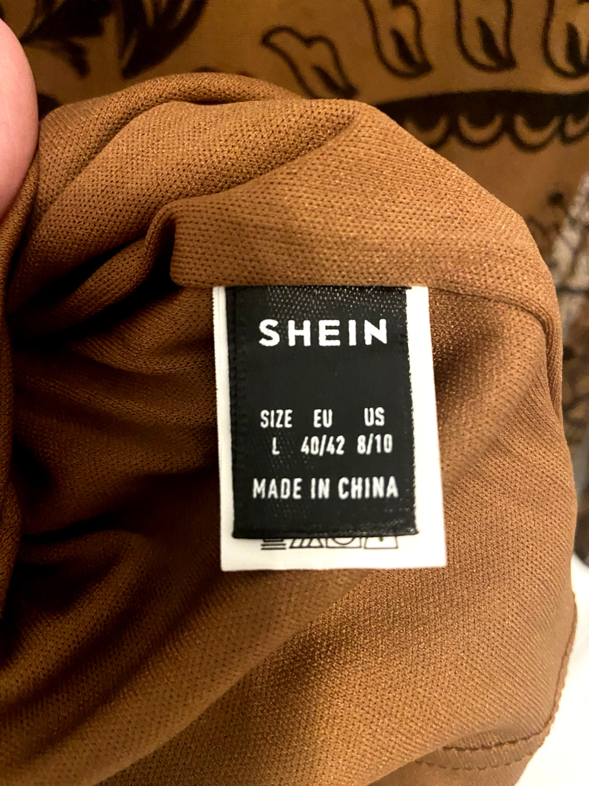 Shen Sheer Lined Polyester Woman’s Dress Brown/Black Sz. L 8/10