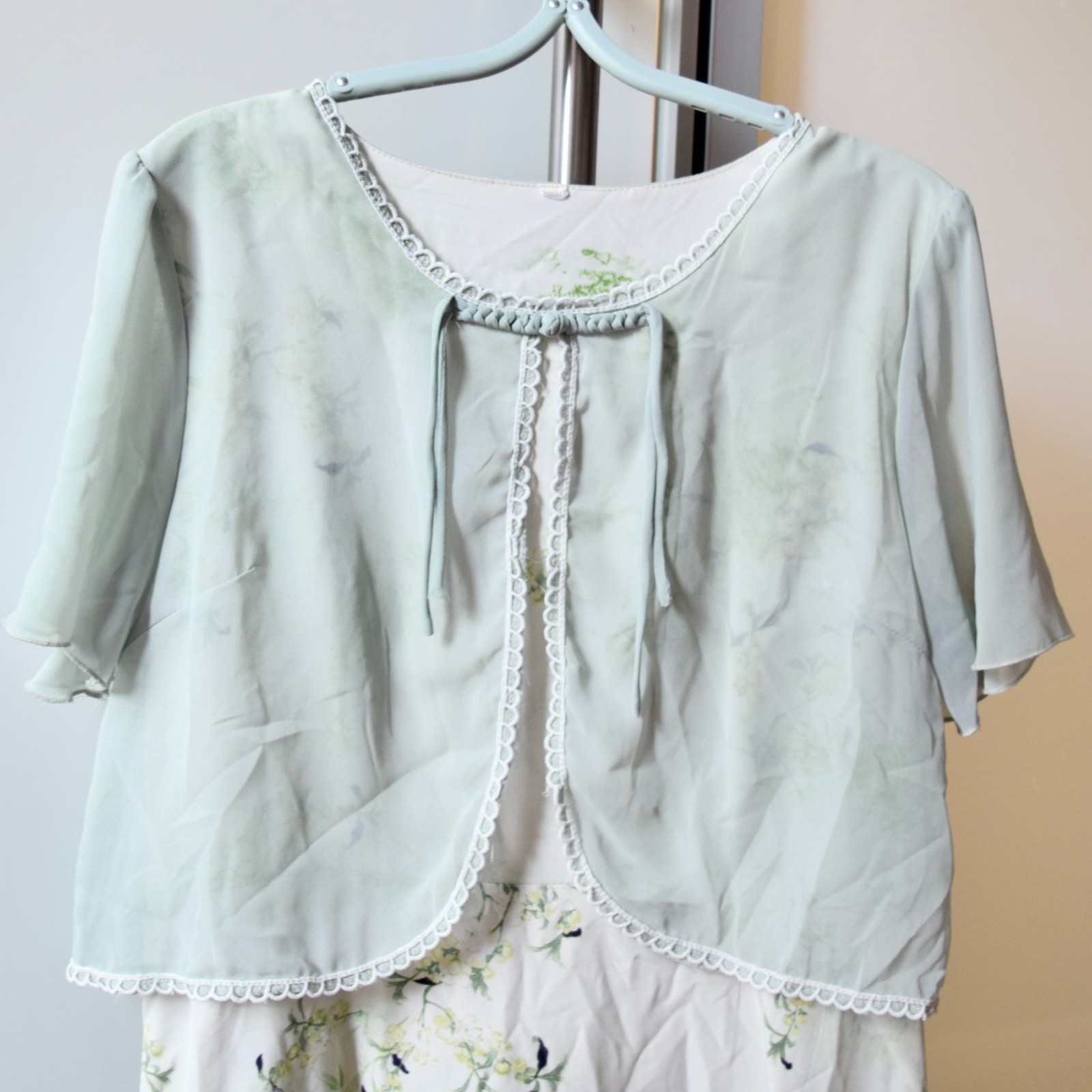 Green Flora Chiffon Qipao – Patchwork Faux Two Piece Dress