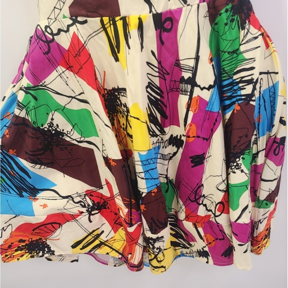 ZR&ZR Multicolor white pink red Flare Abstract Print Sleeveless Dress sz large L