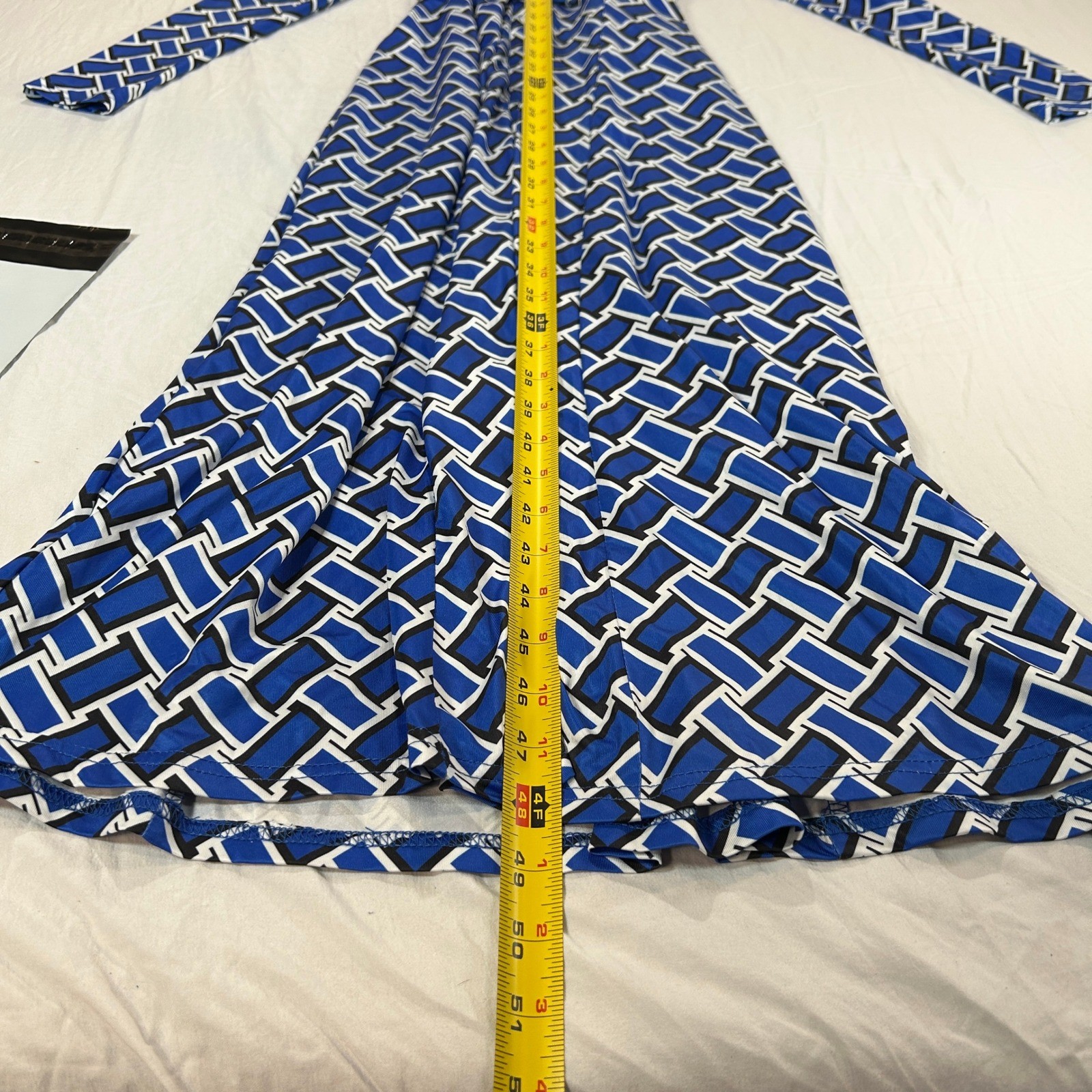 Glamaker Blue Geometric Print Long Sleeve Maxi Shirt Dress Small NEW