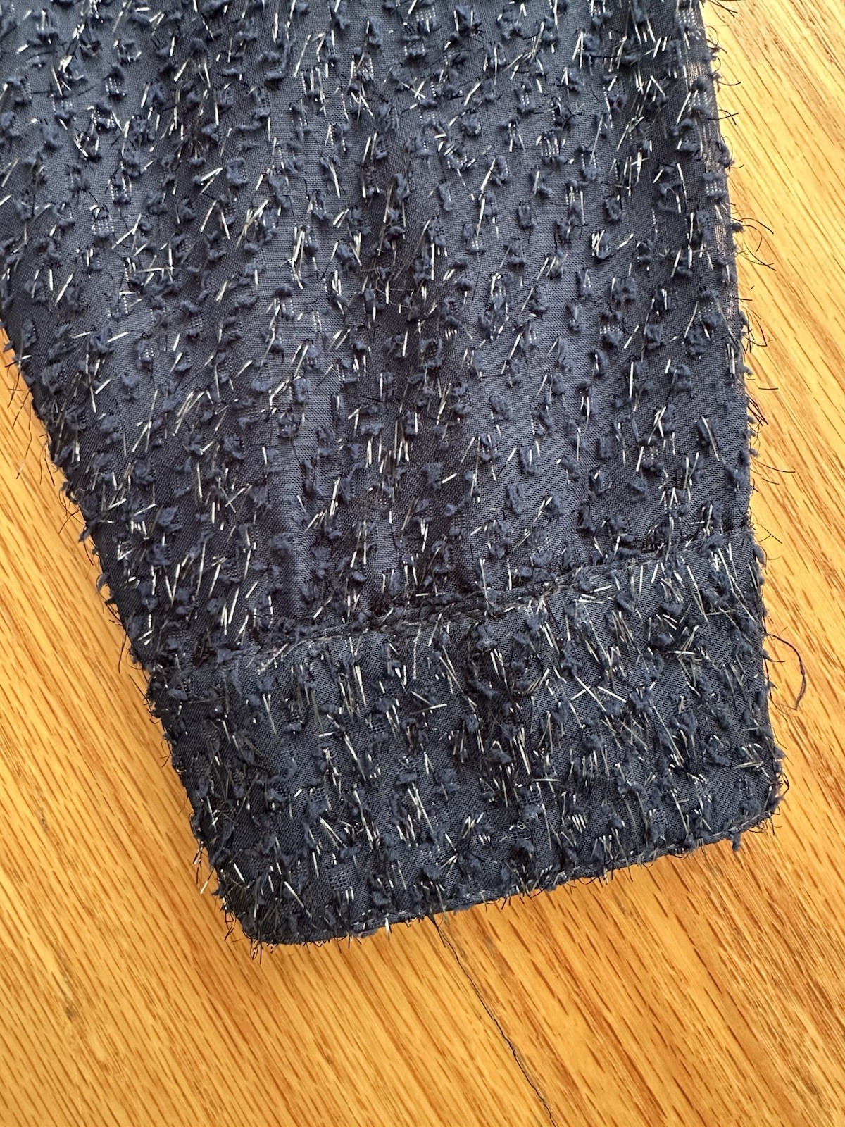 Asymmetrical Tinsel Ruffle Stand Collar Dress Navy Size 10