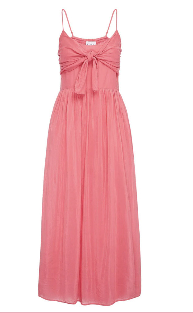 NEW Bird & Knoll Bayou Maxi Dress Hibiscus Pink Cotton Silk Fabric Flowy Large